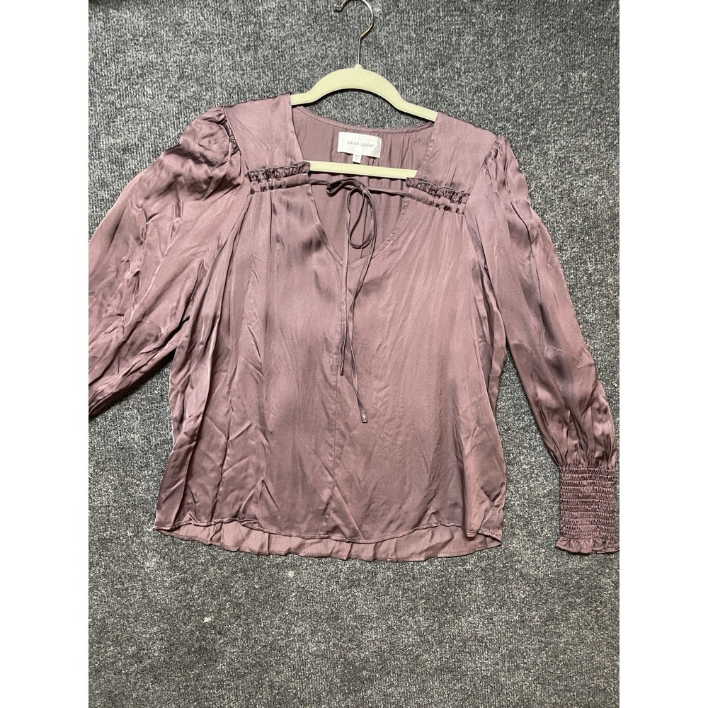 Dear John Top Womens Small Peasant Fairy Renaissance Satin Blouse Brown